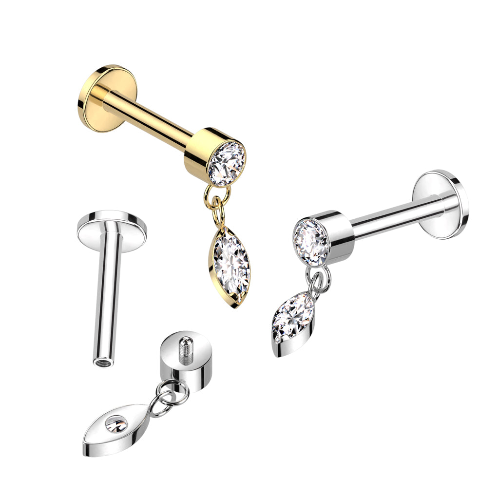 16G Titanium Internally Threaded Round Bezel and Dangle Top